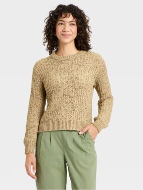 Long Sleeve Round Neck Tape Yarn Pullover Sweater - A New Day™ Brown
